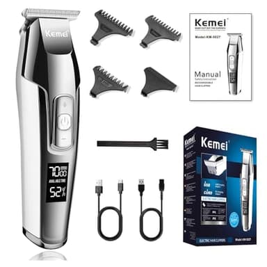 KEMEI Cortadora de pelo profesional para barba, pantalla LCD, para hombre, herramienta de corte de pelo eléctrica, inalámbrica, máquina de corte de pelo recargable