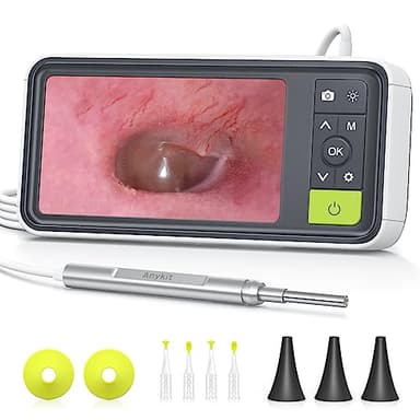 Anykit Otoscopio digital con giroscopio, pantalla de 4.5 pulgadas, cámara de alcance auditivo de 3.9 mm con 6 luces, herramienta de eliminación de cera de oído, tarjeta de 32 GB, soporta captura de