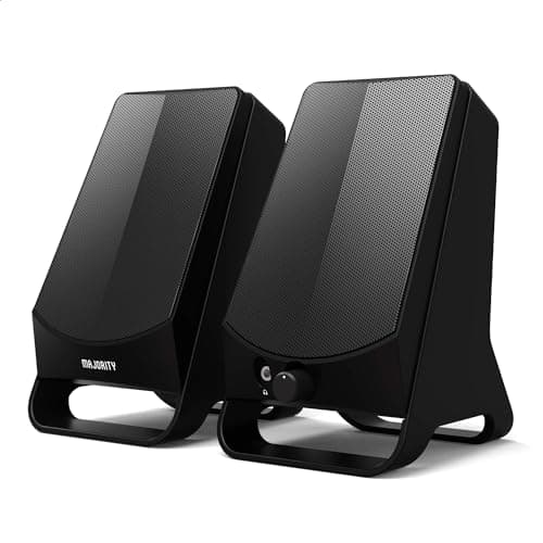 MAJORITY DX10 Altavoces Mini 10W con Cable USB para Ordenador de sobremesa, Ideal como Altavoces para Gaming, para Monitor de Ordenador/portátil, conexión Auxiliar/3,5 mm