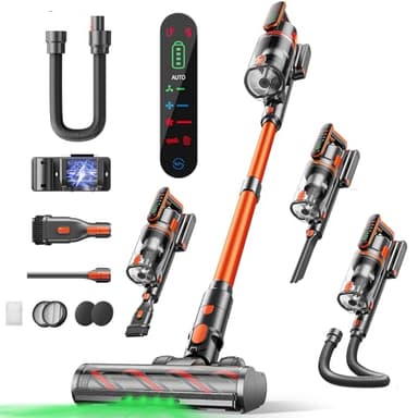 45KPA/550W Aspiradora sin Cable con Tableta Aromática 60Mins Potente Aspiradora Escoba Vertical Antienredo Modo Automático para Suelos/Alfombras, 1.6L, 1M Tubo Flexible/Kit Cepillos, LED Táctil