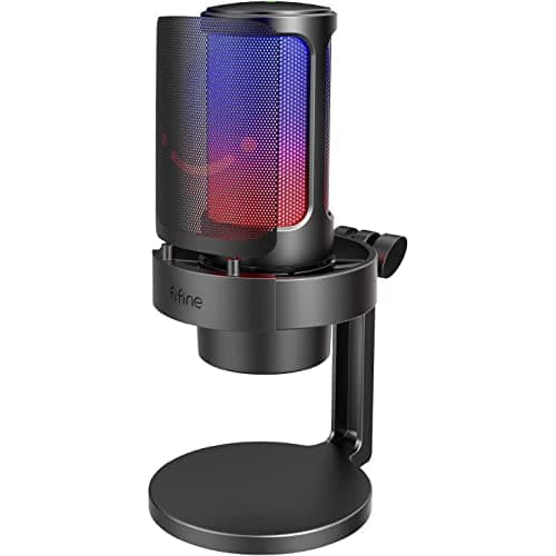 FIFINE USB Gaming Microfono para PC Mac PS4 PS5, RGB Condensador Micrófono per Streaming, Podcasts, con Control RGB, Mute Touch, Conector para Auriculares, Filtro Anti-Pop