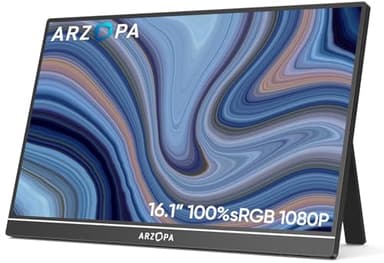 ARZOPA 16.1" Monitor Portatil, de 1920×1080 FHD IPS Pantalla Portátil Monitor con Una Sola Varilla, Soporte HDMI/Type-C/USB-C, de Protección Ocular, para Computadora Portátil/PC/Mac/PS3/4/5/Xbox