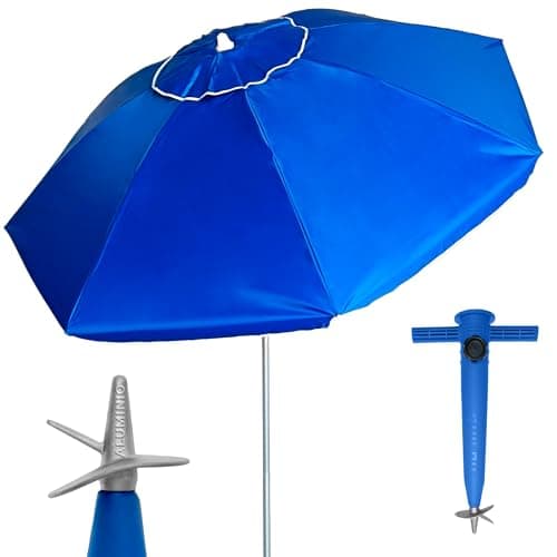 Pincho Sombrilla Playa Grande 200 cm, Antiviento con Protección UV50+, Tubo de Aluminio y 8 Varillas de Fibra de Vidrio, Reclinable con Ventana Superior, Incluye Punta de Aluminio.