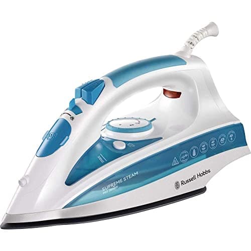 Russell Hobbs Plancha de Ropa Steam Glide Professional - 2600 W, Suela de Cerámica, Golpe de Vapor 210g, Función de Autolimpieza, Blanco y Azul - 20562-56