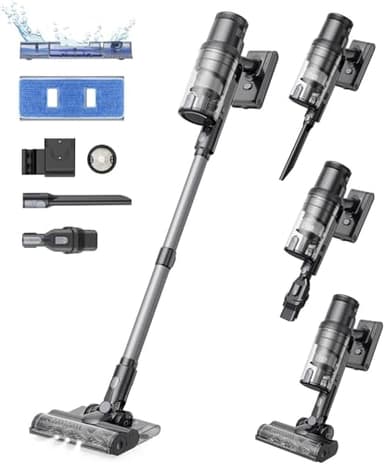 Proscenic P11 Mopping Aspiradora sin Cable y Fregona 2 en 1, 45kPa/550W/60Min Aspiradora Escoba Inalámbrico y Vertical con Batería Antienredos para Alfombras/Suelos Duros/Cortinas/Pelos de Mascotas
