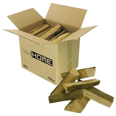 Well Home - Caja de Leña de 15Kg de Madera de Haya seca para Chimeneas y Barbacoas / Palos de 30-50cm de longitud