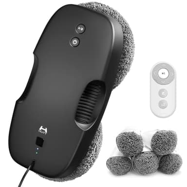 HUTT DDC5 Robot Limpiacristales, Robot Limpieza de Ventanas Electrico, Sistema de Seguridad, Navegación Inteligente, Control Remoto, para Todas Las Superficies Lisas, con 12 Trapo