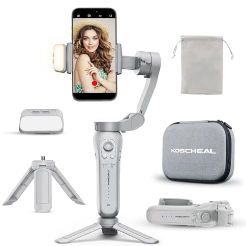 KOSCHEAL L7Bpro Estabilizador de Movil, 3-Axis Gimbal Estabilizador para Smartphone con Luz de Relleno y Trípode,Seguimiento Facial para para Video de Vlog/Youtube/TikTok con App