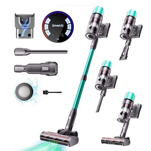 SmartAI V5 Aspiradora sin Cable, 50Kpa/600W/70Mins Aspirador Escoba Vertical Potente con Modo Automático, Alta Capacidad Batería Aspirador Inalámbrico Antienredo para Suelo/Alfombra/Pelos de Animales