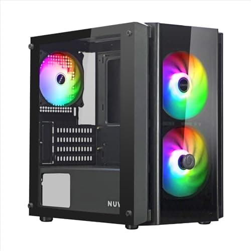 Nuwo Blitz R28 Case Micro-ATX Mini-ITX para PC Desktop Office Mini Tower mATX 0,50 mm SPCC, 3 Ventiladores FRGB, Frontal y Panel Lateral de Cristal Templado