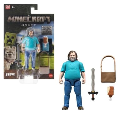 Mattel Minecraft Steve, Conjunto de Figura de acción y Accesorios, Personaje Coleccionable de 10,16 cm Inspirado en “Una película de Minecraft”, JFR57