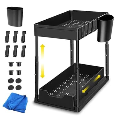 ZENHOUSE - Organizador Bajo Fregadero - Organizador Cocina - Organizador Armario Cocina - Organizador Bajo Fregadero Cocina - Organizador Productos Limpieza - ALTURA AJUSTABLE CAJON INFERIOR DESLIZABL