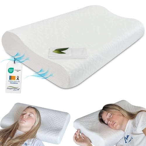 MOMMY CONFORT – Almohada Cervicales y Cuello Viscoelastica, Almohada Cervical Doble Altura – Funda Lavable con Cremallera - Almohada Antironquidos, Reduce Dolores de Cuello - Fabricada en Valencia