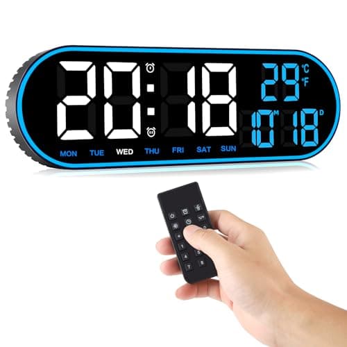 Fuloon Despertador Digital con Control Remoto, 15'' Reloj de Pared LED Digital, Reloj Despertador Digital Moderno con Cronómetro de Tiempo y Cuenta Regresiva,Brillo Ajustable,Hora,Fecha,Temperatura