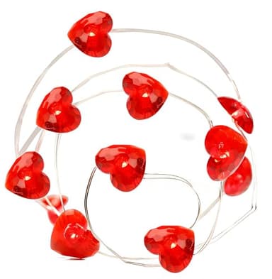 Cable de Luces LED de 300 cm/30 Lámparas, Decoración de Luces de Hadas en Forma de Corazón Rojo, Guirnalda de Luces con 8 Modos, Cadena de Luces de Plata Alambre, para San Valentín/Bodas/Fiestas