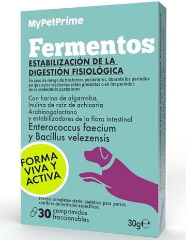 MyPetPrime Probioticos Perros 6,5 m UFC | 30 CPR | Suplemento Natural digestivo para diarrea y Flora Intestinal | con inulina | Soporte Digestivo e Inmunológico