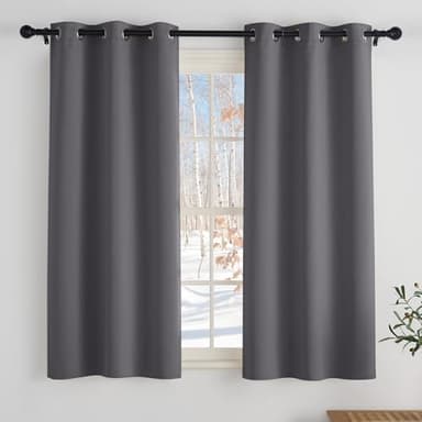 PONY DANCE Cortinas Cortas 2 Piezas Cortinas Opacas Termicas Aislantes Frio y Calor Cortinas Blackout para Cocina Comedor Salon Cortina Gris con Ojales,90x137cm,Gris