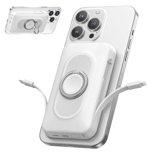 Mag Safe+ Power Bank iPhone 20000 mAh, 22.5W Magnético Bateria Externa Carga Rapida, 4-in-1 Cargador Portátil Inalámbrico con Type-C & iOS Cables, wireless powerbank with Ring Holder para iPhone 16-12