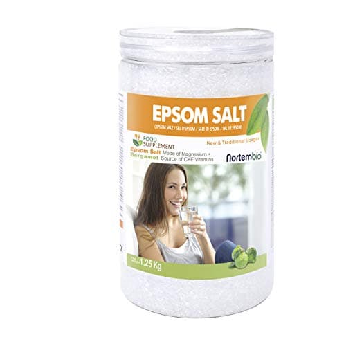 Nortembio Sal de Epsom Alimentaria 1,25 Kg. Magnesio para Tomar. Fuente de Vitaminas C y E + Extracto de Bergamota Ecológica. Sal de Higuera. Limpieza de Hígado. Cacito Dosificador Incluido.