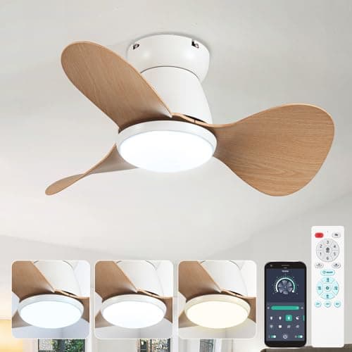 Lámpara Ventilador Techo Pequeña Silencioso DC Ventilador de Techo con Luz y Mando a Distancia Reversible 3 Aspas 3 CCT, Mini Led Plafon Ventilador Techo para Dormitorio Habitación Infantil