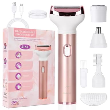 ACWOO Afeitadora Eléctrica para Mujer, 4 in 1 USB Recargable Eléctrico Depiladora sin Dolor, Recortadora Femenina Electrica Impermeable, Rasuradora Mujer para Cara, Nariz, Axilas, Piernas, Bikini