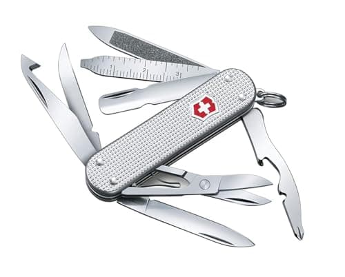 VICTORINOX Navaja suiza de bolsillo Mini Champ Alox, pequeña, 15 funciones, Hecha en Suiza, multiherramienta con abrecartas, abrebotellas, pelacables, plata
