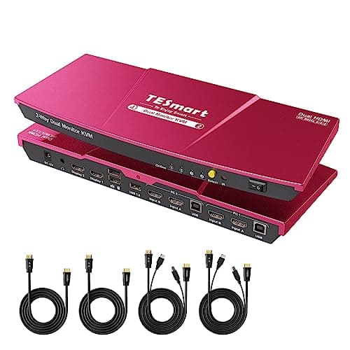 TESmart KVM Switch 2 monitores, pantalla extendida 4K60 Hz, conmutador HDMI KVM, monitor dual con mando a distancia y cable, tecla de acceso rápido, conmutación de botones, HDCP 2.2, conmutador de