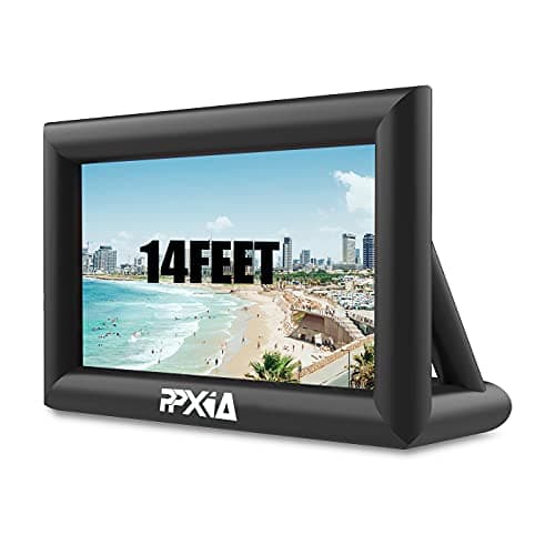 Pantalla de película inflable para exteriores Mega proyector con soplador de aire, amarres, kit de reparación y bolsas de almacenamiento, piscina, fiesta de cine (14 pies)