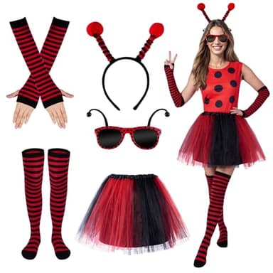 Puddry Disfraz Mariquita Mujer, Disfraz Mariquita Adulto, Disfraz Mujer Carnaval, Disfraces Originales Carnava, Disfraz Mujer por Carnevale Cosplay de Halloween