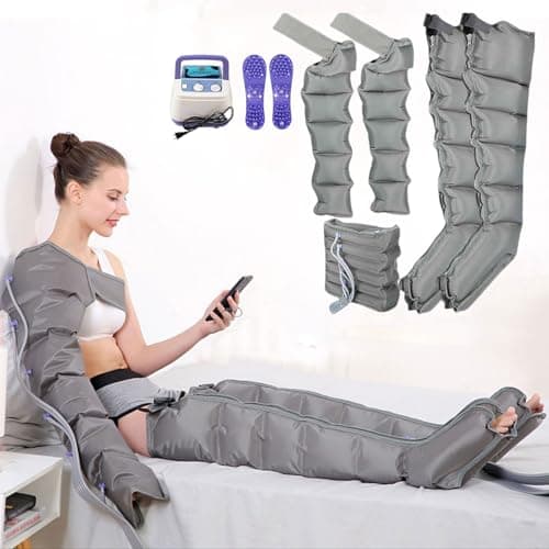 Masajeador de piernas con compresión de Aire, Presoterapia para Casa Botas Compresión Presoterapia, Refuerzo de circulación para pies, Piernas, Cintura (6 Chamber, 2 Legs+2 Arm+1 Waist)