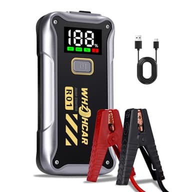 Arrancador de Coches 4000A Arrancador de Baterias de Coche para 9L Gasolina o 7.5L Diesel con Pantalla LCD 12V Jump Starter Arrancador con Luz LED Clips de Seguridad Inteligentes