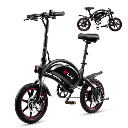 DYU Bicicleta Eléctrica Plegable,14 Pulgadas Portátil Bicicleta Eléctrica,Inteligente E-Bike con Asistencia de Pedal,Altura Ajustable,Portátil Compacta,Unisex Adulto (Negro)