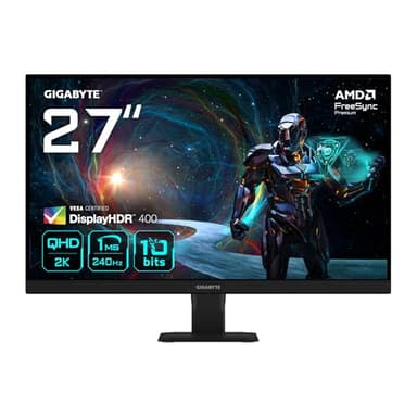 Gigabyte GS27QXA 27" Monitor de Juego QHD - 2560 x 1440, 240Hz, 1 ms, 350 CD/m², AMD FreeSync Premium, DisplayHDR 400, HDMI 2.0, Displayport 1.4