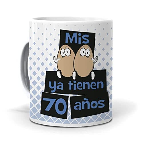mundohuevo Taza Mis Huevos ya Tienen 70 años. Cerámica AAA - 350 ml.