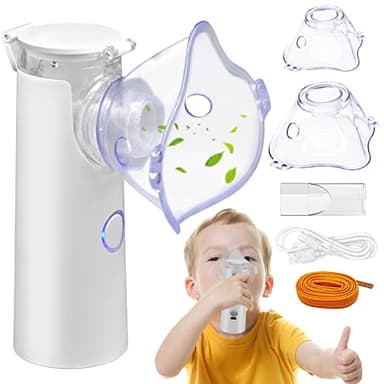 Nebulizador Portatil Para Adultos Niños, Aerosoles Nebulizador Para El Tratamiento De Tos, Asma, Enfermedades Respiratorias, Inhalador De Vapor Cable Tipo C-Sin batería (Blanco)