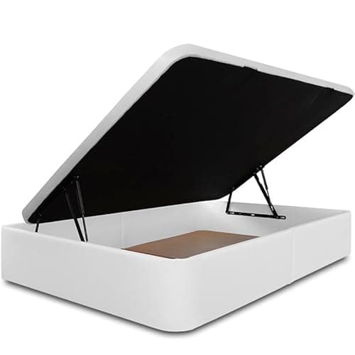 Ventadecolchones - Canapé Abatible Apertura Lateral Serena Gran Capacidad Tapizado en Polipiel Blanco Medidas 90 x 190 cm con Tapa en Tejido 3D