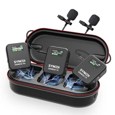 SYNCO Micrófono Inalambrico Solapa, G2A2 Mega Micrófono Lavalier 2.4Ghz 200m Compatible con Cámara DSLR Móviles, Grabación integrada para Entrevistas Vlog