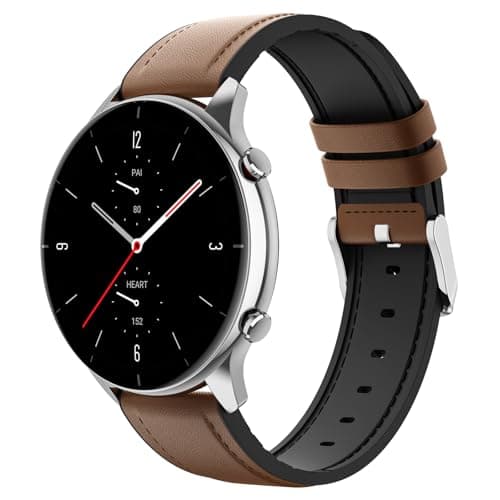 MoKo Correa Compatible con Amazfit Bip 5/Balance/GTR 4/GTR 3/3 Pro/GTR 2/GTR 2e/GTR 47mm/Cheetah Round/Cheetah Pro/Stratos 3/2, 22mm Pulsera Deportiva de Repuesto de Cuero y Silicona Híbrido, Marrón