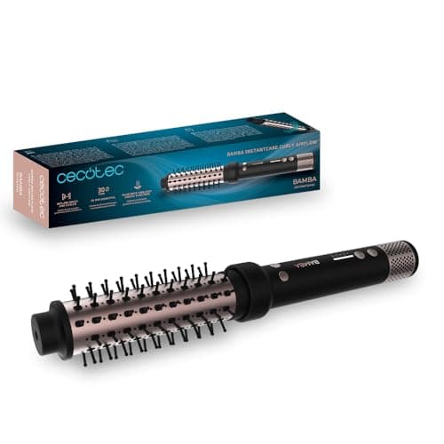 Cecotec Cepillo Alisador Bamba InstantCare Curly AirFlow. Seca y Riza, Cilindro de 34mm, Revestimiento Cerámico, Cabezal Giratorio, Todo tipo de Cabello, 120ºC-160ºC, Cable de 1,9m