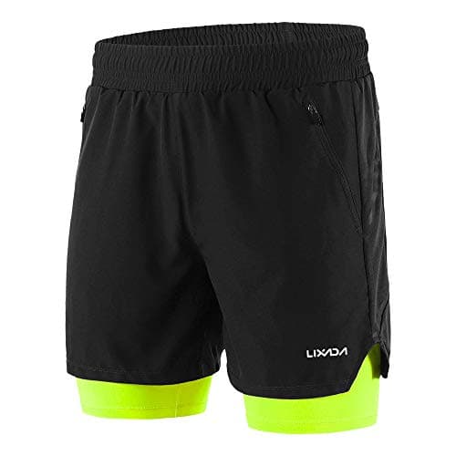 Lixada Hombres Pantalónes Cortos de Running 2-en-1, Pantalones Cortos de Atletismo/Pantalones Cortos de Fitness Maratón, Transpirable Pantalones+Secado Rápido