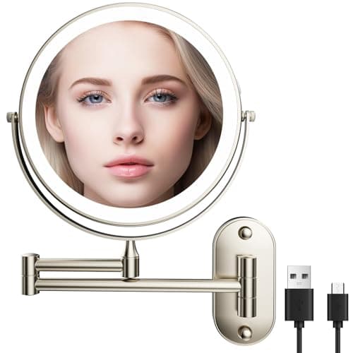 Espejo Maquillaje Con Luz Pared, Espejo Aumento Baño 1X/10X Giratorio 360, Con 3 Colores Regulable, Espejo De Aumento Con Luz, Recargable Espejo Para Baños, Hoteles