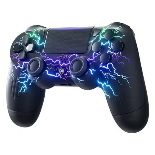 ECHTPower Mando para PS4, Mando Inalámbrico con Luces para PS4/Pro/Slim/PC, Batería de 1000mAH, Doble Vibración, Giroscopio, Conector de Audio 3.5mm, Agarre Antideslizante, Ergonómico