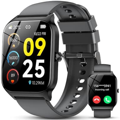 Reloj Inteligente Hombre Mujer,1.85" HD Smartwatch con Llamadas, WhatsApp Notificaciones, Smart Watch con Podómetro/Pulsómetro/SpO2/Monitor de Sueño,115+ Modos Deportes, IP68 Impermeable(Ébano)