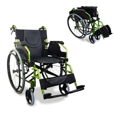 Mobiclinic®, Bolonia, Silla de ruedas, Plegable y ligera, Aluminio, Con respaldo partido, Reposapiés desmontables, Reposabrazos abatibles, Para adultos, Verde