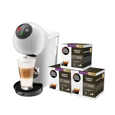 Krups Nescafé Dolce Gusto Genio S, Máquina Compacta de Cápsulas Multibebidas, Alta Presión, Espresso con Crema en 30 Segundos, Parada Automática, Diseño XL, Blanca + 3 Packs de Café Intenso