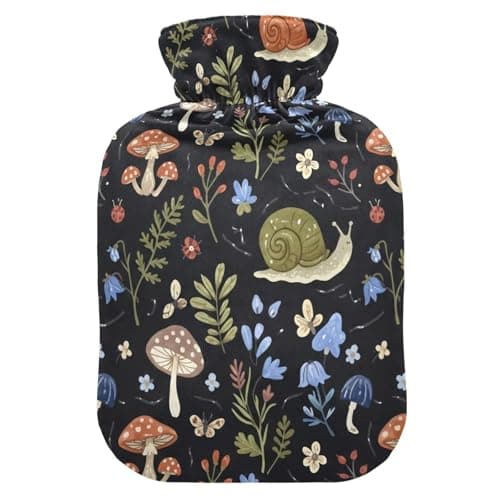 Mushrooms Wildflowers - Bolsa de agua caliente negra con funda suave para cuello, hombros y calambres menstruales, pequeña