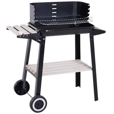 Outsunny Barbacoa de Carbón Vegetal Parrillas Asador BBQ de Picnic Altura de Parrillas Ajustables con Estantes y Ruedas Facil Mover para Jardín Exterior Acampada 83x37x87 cm