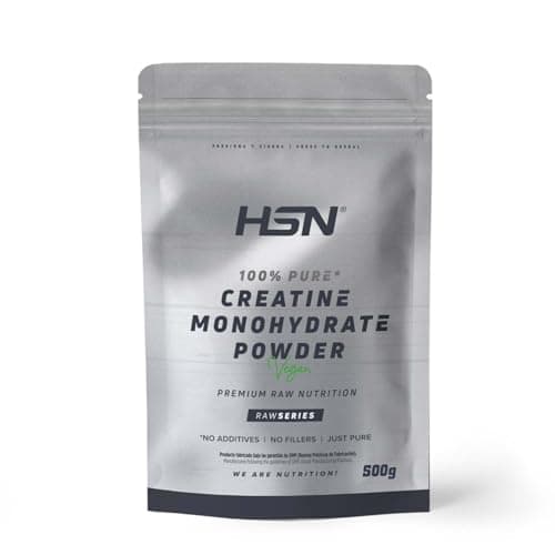 HSN Creatina Monohidrato en Polvo | Sin Sabor 500 g = 143 Tomas por Envase | 100% Monohidrato de Creatina Micronizada Máxima Pureza Sin Añadidos Libre de Contaminantes | No-GMO, Vegano, Sin Gluten
