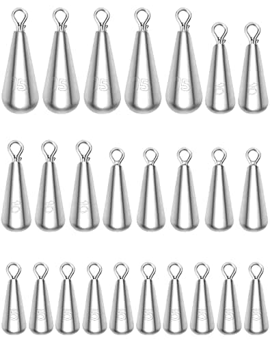 QWORK® 25 Piezas Juego De Pesca Sinker, Pesca De Plomo, Pesos De Pesca, 4 Tamaños, 5g/7g/10g/15g