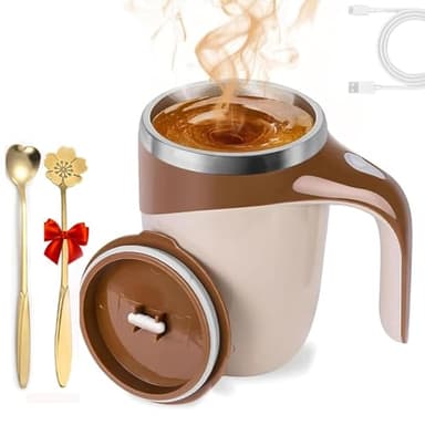 Taza de agitación magnética automática, recargable, de acero inoxidable, taza mezcladora de café con cable de datos USB, 2 cucharas, taza mezcladora impermeable, jarra agitadora automática de líquidos